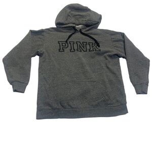 PINK Victoria's Secret Gray Hoodie Sweatshirt with Black Logo - Size M